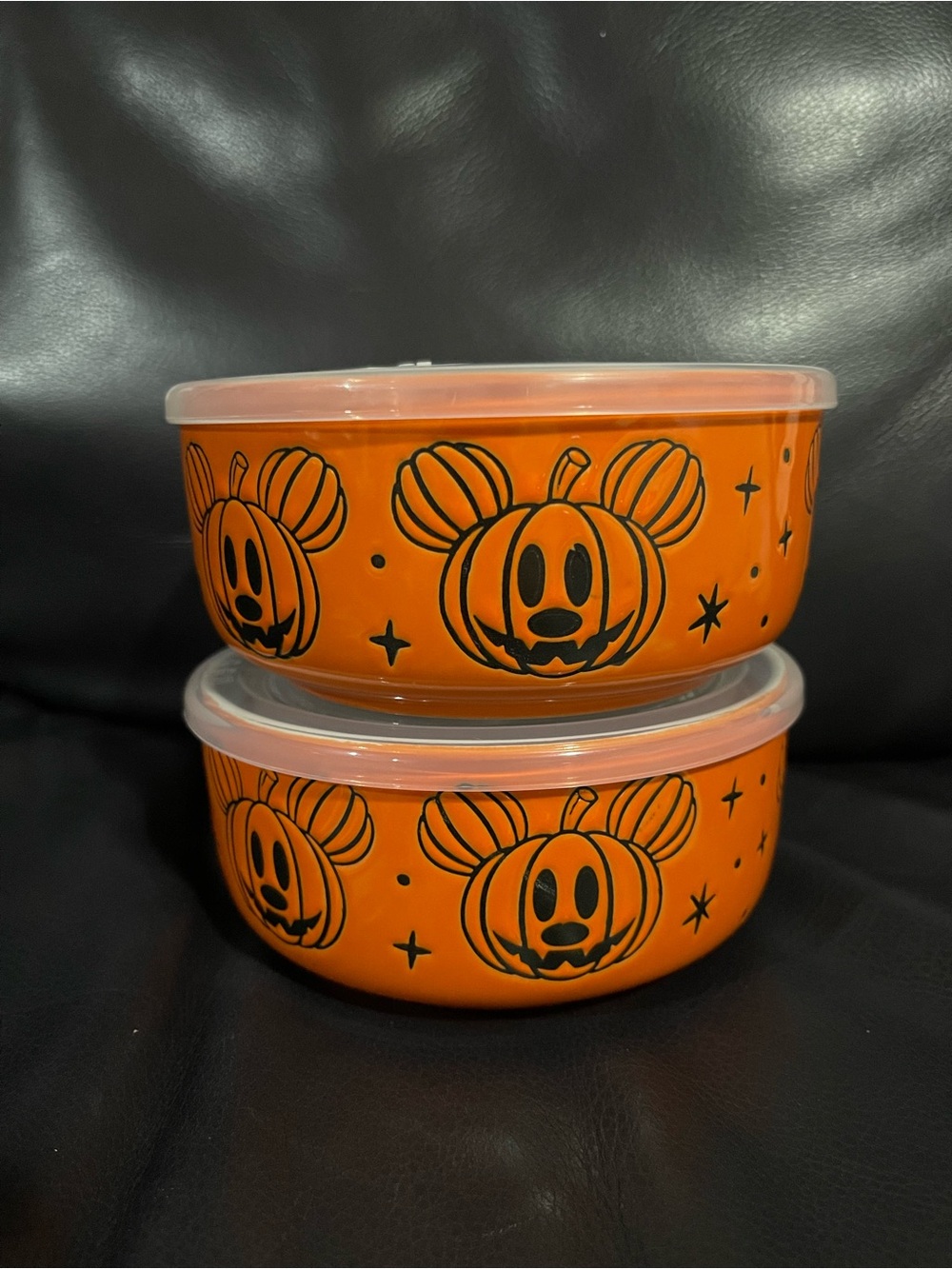 Halloween Pumpkin Themed Mickey Food Storage Bowls with Lids